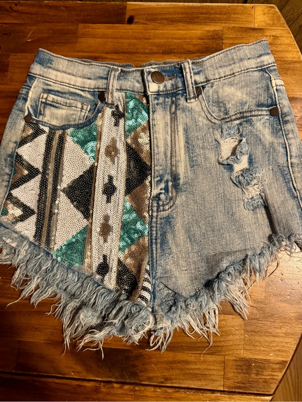 Fashionomics Light Blue Denim Shorts with Red Logo Tag